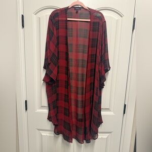 Torrid Size 5 Sheer Plaid Kimono Cardigan | Black Open Front Duster Plus Size